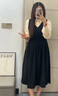 妙奕嘉長(cháng)袖襯衫連衣裙女士裙子長(cháng)裙衣服女裝春秋冬季新款黑色小個(gè)子套裝 米黃襯衫背心連衣裙兩件套 XL 【建議110-120斤】 曬單實(shí)拍圖