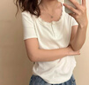 宜而爽女士t恤短袖蕾絲紐扣領(lǐng)夏季薄款百搭顯瘦正肩打底內搭圓領(lǐng)上衣 曬單實(shí)拍圖