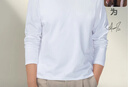 Mr.Bu布先生明星同款男士長(cháng)袖T恤春秋季小白T情侶內搭打底衫純色衣服 圓領(lǐng)-皓月白 S (165) 曬單實(shí)拍圖