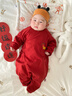 迪士尼（Disney）嬰兒衣服新生兒連體衣過(guò)年服滿(mǎn)月寶寶拜年百天周歲喜慶紅色春秋季 曬單實(shí)拍圖