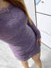 賞峰一字蕾絲紫色長(cháng)袖連衣裙磨毛修身純欲氣質(zhì)短裙顯材裙子 紫蘭色一字肩連衣裙 M 曬單實(shí)拍圖