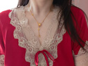 絲界真絲睡裙女士本命年紅品絲綢蕾絲短袖睡衣桑蠶絲家居服節日禮物 曬單實(shí)拍圖