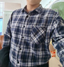 棉致襯衫男秋季美式潮流長(cháng)袖格子襯衫百搭情侶襯衣外套男 藏青 XL 曬單實(shí)拍圖
