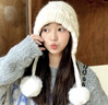 皮爾卡丹（pierre cardin）秋冬季加絨加厚護耳毛線(xiàn)帽子女兔毛混紡毛球保暖帽純色百搭顯臉小 白色 均碼55-58cm 曬單實(shí)拍圖