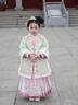 玫初莎漢服女童秋冬加厚明制外套兒童新中式馬面裙格格服套裝女孩拜年服 小海蘭綠色上衣+粉色馬面裙 120 【建議身高115cm左右】 曬單實(shí)拍圖