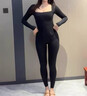 貓人（MiiOW）連體塑身衣帶胸墊聚攏托胸后脫無(wú)痕收腹束腰提臀長(cháng)袖長(cháng)褲束身衣 黑色 M 【參考體重：85-100斤】 曬單實(shí)拍圖
