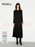 MO&Co.連衣裙保暖德絨抓毛圓領(lǐng)解構側開(kāi)叉小黑裙A字廓形摩安珂 黑色 M 165 曬單實(shí)拍圖