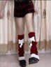 暢印蝴蝶結腿套女秋冬保暖護膝襪套學(xué)生可愛(ài)毛線(xiàn)針織堆堆襪少女蝴蝶結 紅底白蝴蝶結 均碼 曬單實(shí)拍圖