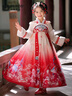 小豬班納（PEPCO）漢服女童兒童古裝加絨加厚冬季國風(fēng)唐裝拜年服古風(fēng)裙子 紅色 150 曬單實(shí)拍圖