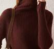 科蒙博卡秋冬高領(lǐng)抽條羊絨衫女 側邊開(kāi)叉休閑毛衣打底針織衫 暗紅色 L 曬單實(shí)拍圖
