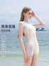 迪士尼泳衣女士連體平角游泳館防曬速干保守游泳裝沖浪服D15318米色L 曬單實(shí)拍圖
