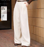 香影寬松直筒闊腿褲女2026春季新款含亞麻垂墜感高腰休閑白色褲子 鷺白 M 160/64A/95-110斤 曬單實(shí)拍圖