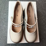 百麗（Belle）氣質(zhì)串珠瑪麗珍鞋女2026春新商場(chǎng)同款真皮粗跟單鞋3A6C2AQ6 米白 37 (235mm) 曬單實(shí)拍圖