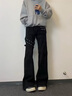 迪伽達 美式高街綁帶牛仔褲男士寬松秋冬季新款顯瘦休閑直筒闊腿褲子男  XHJFS-A546黑色 XL 曬單實(shí)拍圖