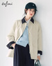 伊芙麗（eifini）明星代言簡(jiǎn)約撞色日系卡其小個(gè)子短款風(fēng)衣女外套2025春季新款 灰白 L 125-138斤 曬單實(shí)拍圖