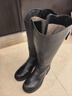 接吻貓【萬(wàn)茜/美洋同款】KISSCAT[游牧詩(shī)人]長(cháng)靴真皮增高棕色騎士靴高靴 黑色-牛皮（加絨） 37 曬單實(shí)拍圖