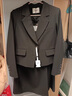 MOVK黑色西裝套裝女職業(yè)正裝小個(gè)子短款大學(xué)生教資面試西服外套女 黑色西裝套裝(外套+半裙) 春秋款 【贈送腰帶】 S  (90-105斤) 曬單實(shí)拍圖