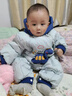 G.duck新款嬰兒連體羽絨服男寶寶冬季外出哈衣女幼童羽絨爬服新生兒加厚 藍色立體恐龍小汽車(chē) 90 cm 曬單實(shí)拍圖
