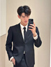 羅蒙西服套裝男士韓版百搭修身外套新郎結婚禮服商務(wù)職業(yè)正裝小西裝男 雙扣黑色西裝上衣 XL 曬單實(shí)拍圖