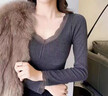 浪莎（LangSha）發(fā)熱保暖上衣女秋冬季帶胸墊加絨加厚長(cháng)袖V領(lǐng)蕾絲邊打底衫內衣服 黑色+杏色 均碼80-140斤 曬單實(shí)拍圖