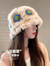 黛米安妮莎兔毛醒獅帽子女秋冬季可愛(ài)保暖毛絨漁夫帽顯臉小毛茸茸水桶針織帽 米色 曬單實(shí)拍圖