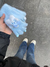 亦纖新款藍色系蝴蝶結星星kt手套女冬季保暖甜美可愛(ài)卡通學(xué)生騎行仿寒 蝴蝶結星星毛絨手套-藍色 曬單實(shí)拍圖