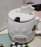 品喻（PINYU）馬克杯陶瓷帶蓋勺茶杯家用咖啡杯高顏值水杯男女情侶杯子貓咪白色 曬單實(shí)拍圖