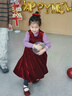 Little  Naive女童多層木耳邊背心裙秋冬新款兒童加絨紅色連衣裙 酒紅色 130 曬單實(shí)拍圖
