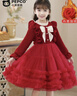 小豬班納（PEPCO）女童連衣裙冬季裙子冬裙兒童蓬蓬裙女孩冬裝洋氣公主裙 紅色 120 曬單實(shí)拍圖
