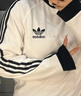 阿迪達斯（adidas）三葉草官方 Adicolor三條紋男女復古穿搭棉修身打底衫長(cháng)袖圓領(lǐng)T恤 IA4879  白色 情侶款 XL 曬單實(shí)拍圖