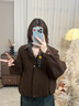 塔馳密司（touchmiss）秋冬季女士新款復古巴恩風(fēng)撞色翻領(lǐng)休閑外套女顯瘦短款夾克上衣 咖色 XL 曬單實(shí)拍圖