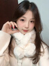 KINGXIAOJING真獺兔毛圍巾圍脖冬季保暖男女百搭三管大球皮草圍脖脖套加厚披肩 白色 稍微浮毛介意慎拍 曬單實(shí)拍圖