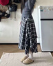 帛芮復古格文不規則女士半身裙2025年新款氣質(zhì)秋冬A字裙休閑中長(cháng)裙 曬單實(shí)拍圖