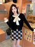浪莎格子毛呢半身裙女秋冬2025新款高腰A字短裙顯瘦格紋包臀裙子 曬單實(shí)拍圖