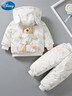 G.duck嬰兒冬裝棉衣套裝加厚男0-1歲半2兩件套衣服春秋季外出服寶寶棉襖 白色小熊帽衫兩件套 加厚 90 曬單實(shí)拍圖