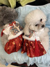 TMJD MISS狗狗冬季寵物新年衣服泰迪毛馬面小型比熊寵物貓喜慶唐裝過(guò)年裙子 紅色馬面唐服裙【拍照留念必備】 M碼【建議5-7斤 參考胸圍背長(cháng)】 曬單實(shí)拍圖