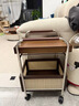 柏帝奇實(shí)木邊幾可移動(dòng)置物架小推車(chē)家居裝飾雙層置物架零食臉盆架落地式 黑色框+棕色托盤(pán) 整套（架子+托盤(pán)+筐+皮） 曬單實(shí)拍圖