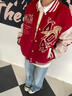 404MOBGANG馬年2026夾棉加厚毛巾繡紅色棒球服男女美式寬松休閑情侶外套潮 酒紅色 M 曬單實(shí)拍圖