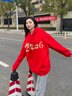 真維斯（Jeanswest）紅色本命年連帽衛衣女2026馬年秋冬新款加絨加厚寬松休閑上衣外套 曬單實(shí)拍圖