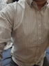 羅蒙（ROMON）長(cháng)袖襯衫男士秋冬季商務(wù)純棉襯衣男裝條紋職業(yè)裝上衣 卡其色 L 曬單實(shí)拍圖