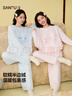 三福（SANFU）女冬季格子半邊絨睡衣套裝 趣味立體蝴蝶結家居服508407 藍色 L 曬單實(shí)拍圖