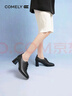 康莉（COMELY）黑色小皮鞋女2025秋季新款粗跟法式裸靴深口單鞋 黑色-羊皮 37 曬單實(shí)拍圖