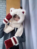 Charm Kendo帽子圍巾一體2025新款保暖圍脖手套三件套生日新年禮物送女生女友 米色 送女朋友實(shí)用老婆 曬單實(shí)拍圖