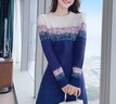 夏典素訂女王（SE.PSTP）2025年秋冬季新款毛衣顯瘦裙子小個(gè)子女裝時(shí)尚條紋拼色針織連衣裙 藍色 XL 115-125斤 曬單實(shí)拍圖