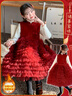 OEHE女童紅色年服旗袍連衣裙冬季兒童女孩加絨公主裙中大童蛋糕背心裙 紅色旗袍裙單件 120 曬單實(shí)拍圖