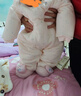戴維貝拉（DAVE＆BELLA）新生兒夾棉連體衣女寶寶百天衣服冬裝新款初生嬰兒外出服幼童爬服 粉底印花【現貨】 80cm （建議身高73-80cm） 曬單實(shí)拍圖