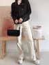 MUSINSA STANDARD韓國春季高腰顯瘦燈芯絨直筒褲女士洋氣褲子 奶油色(CR) 26 曬單實(shí)拍圖