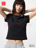 優(yōu)衣庫女裝圓領(lǐng)短T恤短袖迷你T修身百搭辣妹顯瘦打底474410 09 黑色 L 曬單實(shí)拍圖