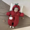 班喜迪嬰兒衣服冬裝嬰幼兒連體衣滿(mǎn)月百天女寶寶周歲禮服外出棉服拜年服 紅色 73cm 曬單實(shí)拍圖