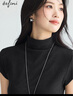 伊芙麗（eifini）蔣欣代言羊毛無(wú)縫半高領(lǐng)正肩修身簡(jiǎn)約短袖T恤女2025秋裝新款 深灰 L 曬單實(shí)拍圖